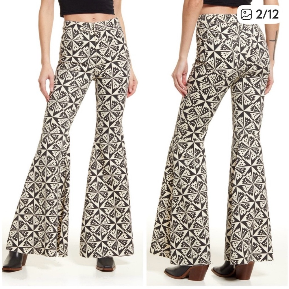 We The Free Just Float On. Geometric Black and White flared jeans. - Picture 2 of 10